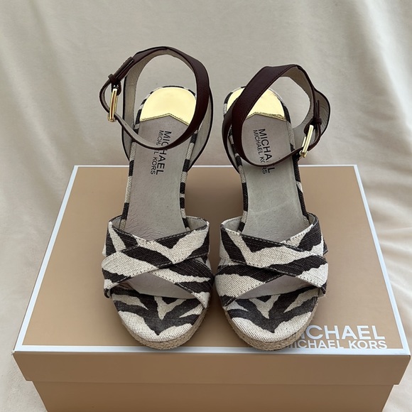 MICHAEL Michael Kors Shoes - MICHAEL Michael Kors Beige and Dark Brown Wedge Sandals